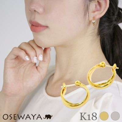 ピアス メタル 2連風 1.2cm 18金 K18 フープピアス | OSEWAYA