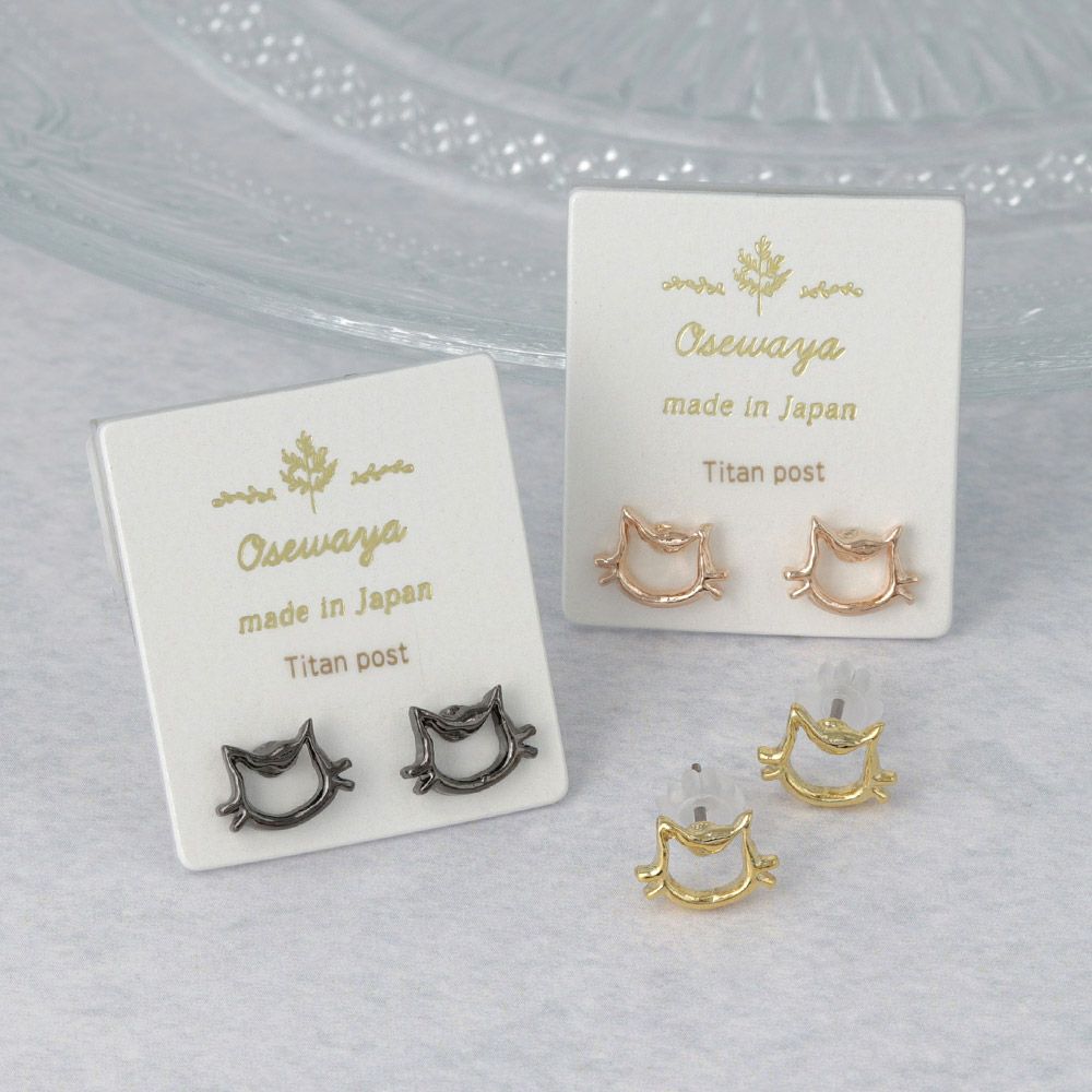 ピアス 猫 キャット フェイス シルエット メタル ポストピアス[お世話や][osewaya]