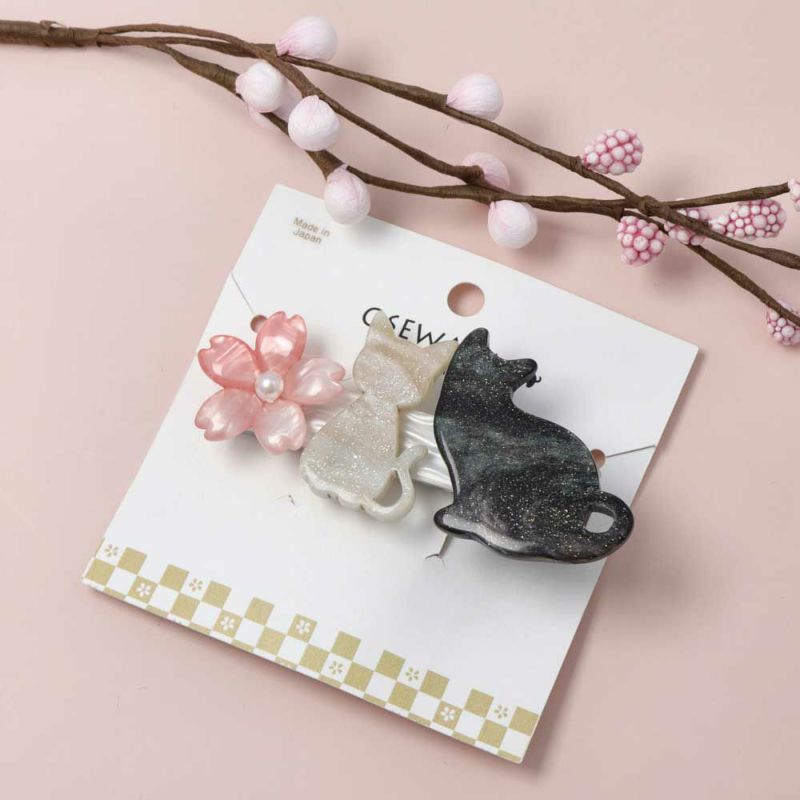 ヘアクリップ 桜 黒猫 白猫 クリップ | OSEWAYAオンラインストア 