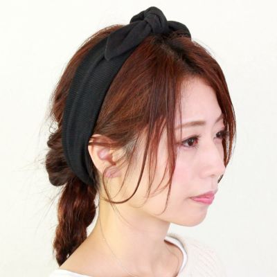 リボン ワイヤー入り リブ素材 ヘアバンド グレー ブラック | OSEWAYA