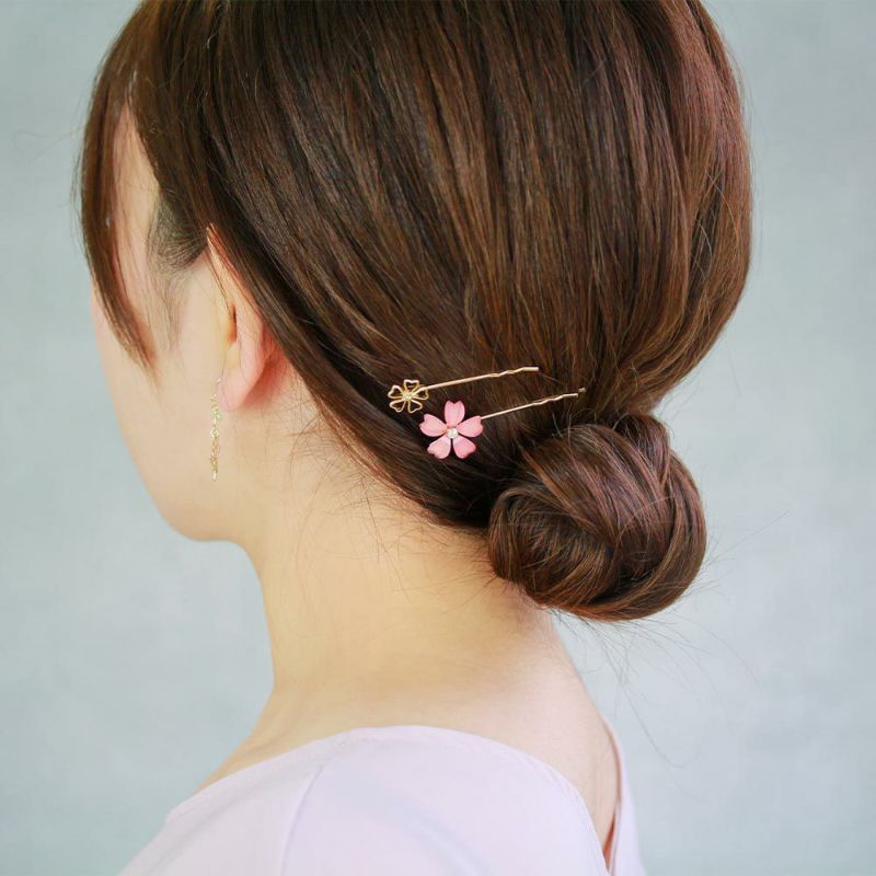 ヘアピン 桜 アクリル 透かしメタル ストーン 2本セット アメピン 