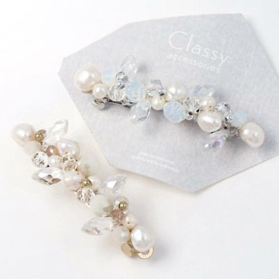 Classy バレッタ 淡水パール マットメタル ガラスビーズ フラワー