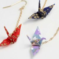 ピアス 折り鶴 和紙 折り紙 チェーン フックピアス【1個販売】