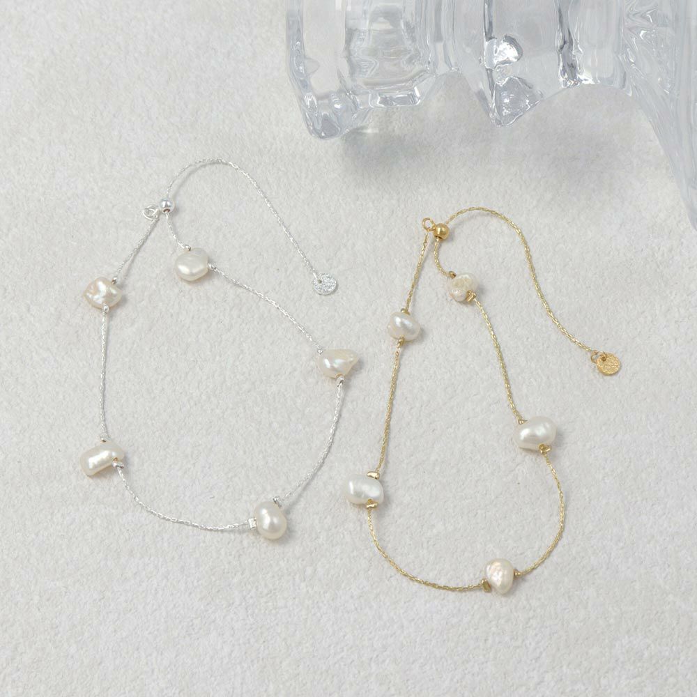ブレスレット ニッケルフリー 淡水パール ドット メタル スライドボール チェーンブレスレット