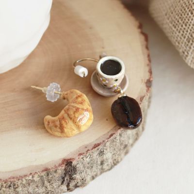 handmadeピアス☘︎︎ブラックコーヒーティータイム♪ - ピアス