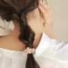 ヘアゴム フラワー メタル アクリル ストーン パール ヘアポニー