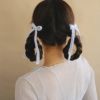 ヘアクリップ アンゴラ ニット リボン ロング 2個セット ミニクリップ