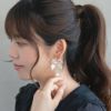 ピアス yura リボン ストーン パール ステンレスポスト ドロップピアス