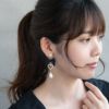 ピアス yura リボン ハート ストーン ドロップ パール アシンメトリー ステンレスポスト ドロップピアス