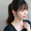 ピアス yura リボン クロス ストーン パール ステンレスポスト ドロップピアス