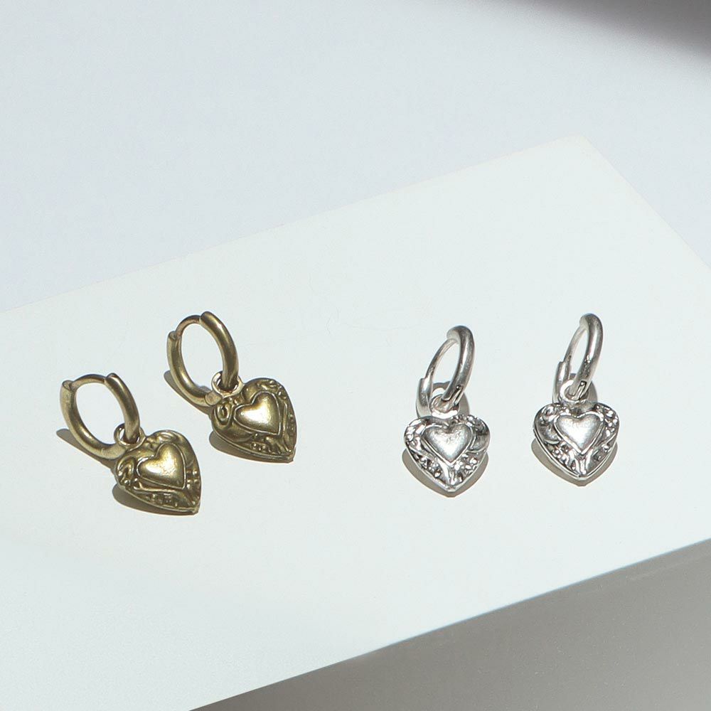 【LIMITED NUMBER】Vintage Like ミニ ハート ワンタッチ フープピアス ニッケルフリー