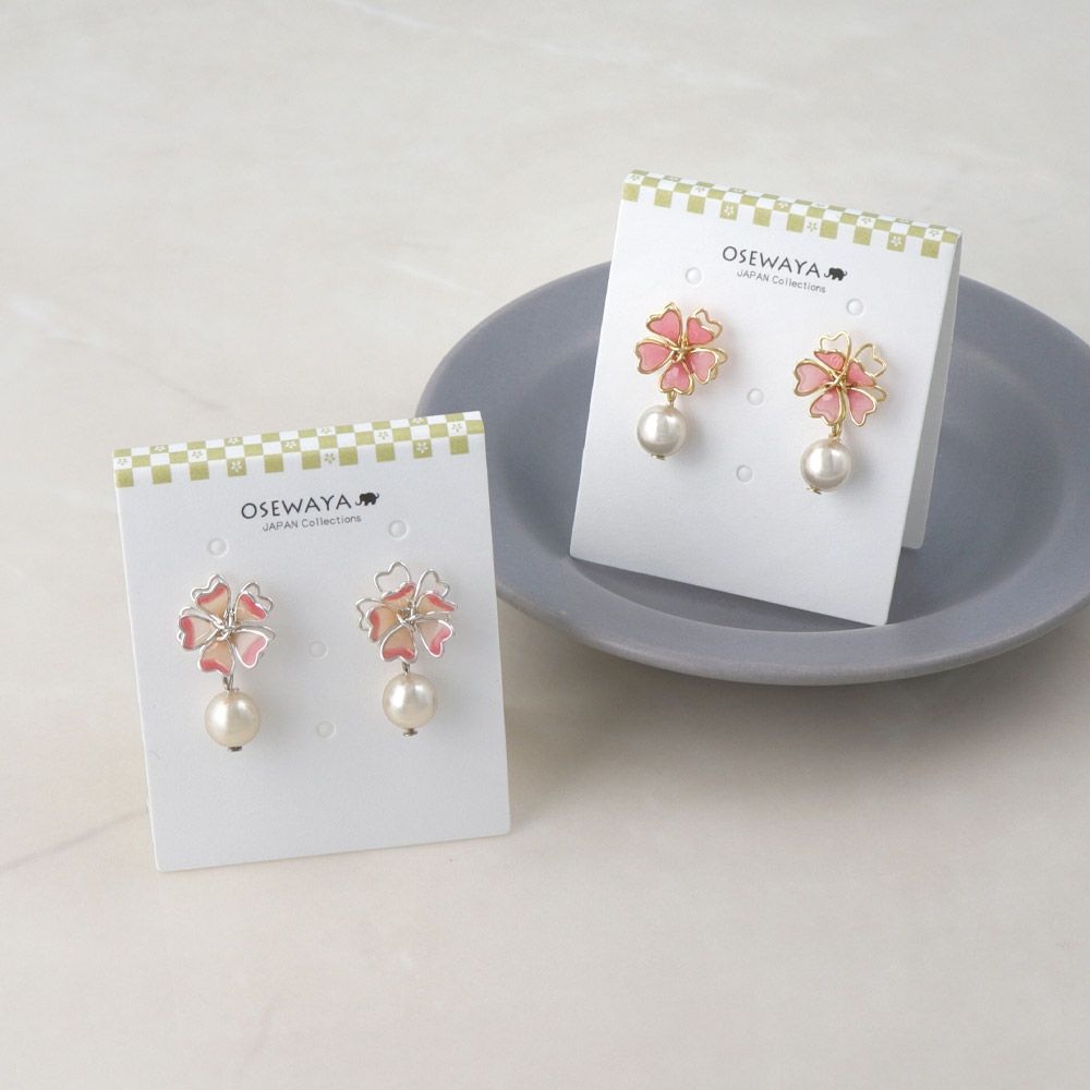 ピアス ニッケルフリー 桜 パール チタンポスト ドロップピアス