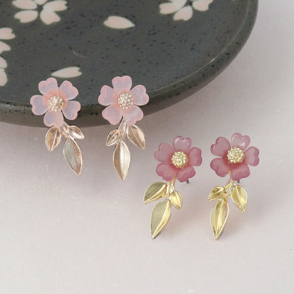 ピアス ニッケルフリー 桜 リーフ メタル チタンポスト ドロップピアス