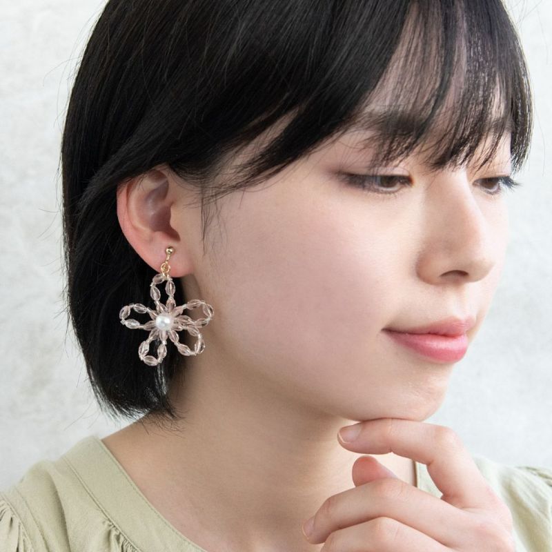 イヤリング ニッケルフリー beads accessory ビーズ フラワー パール 