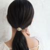 ヘアゴム フラワー ビジュー パール 透かしメタル ヘアポニー