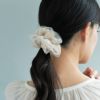 シュシュ 刺繍 フラワー リーフ レイヤード ヘアゴム ヘアポニー