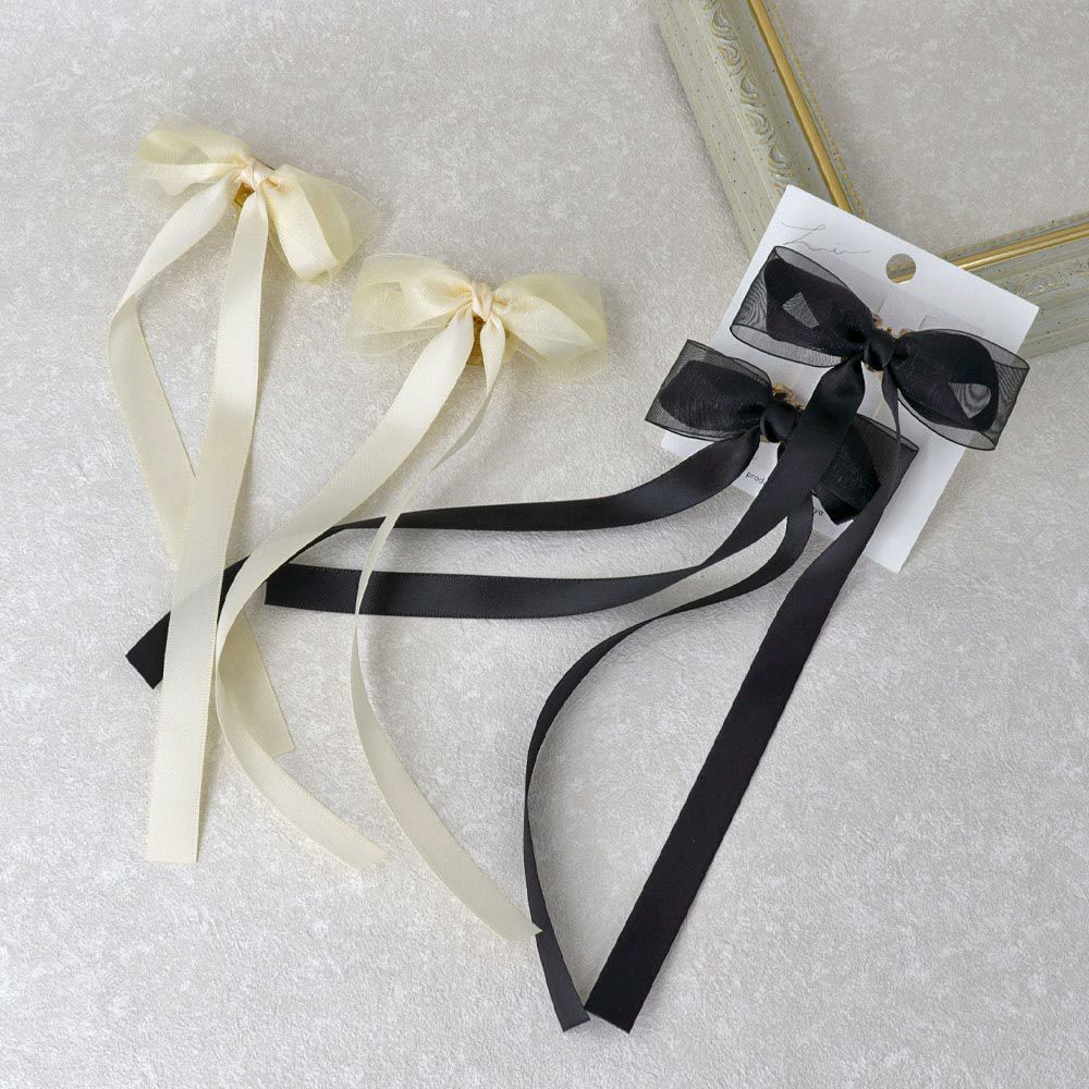 30%OFF｜ヘアクリップ ダブル リボン ベーシックカラー 無地 2個セット  