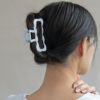 ヘアクリップ ステッチ リボン風 ツイスト カラー メタル レクタングル バンスクリップ