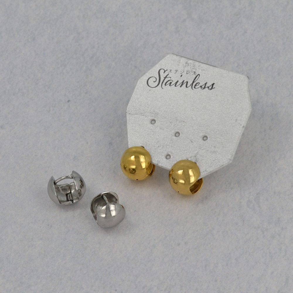 ピアス ステンレス ボール 9mm ミニ ステンレスポスト ワンタッチ キャッチレス フープピアス